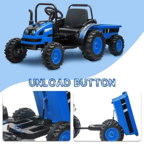 Kids Ride On Tractor with Trailer, 12V Battery Powered Electric Tractor with Remote Control, Music, USB, Led, Unload Button image {8}