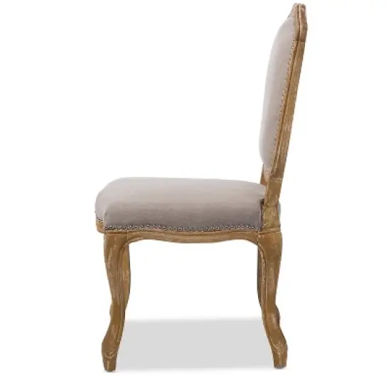 Chateauneuf French Weathered Oak Finish Fabric Upholstered Dining Side Chair Beige - Baxton Studio: Linen, No Assembly Required image {4}