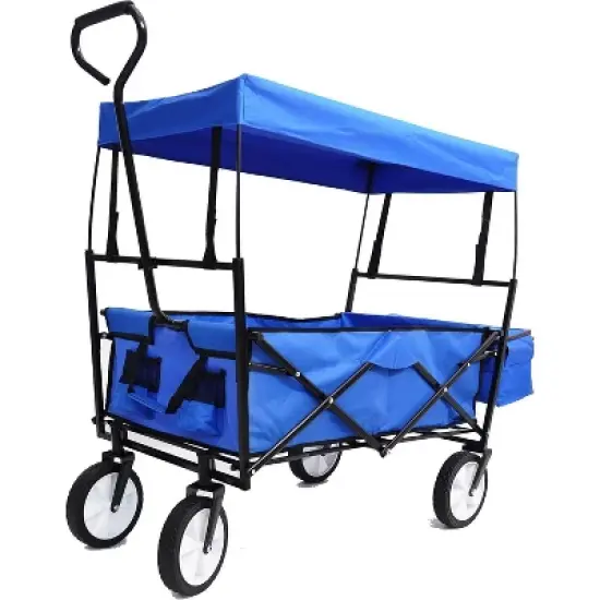 Acekool Folding Wagon Cart with Detachable Canopy, 150lb Capacity, 360&deg; Rotating Wheels, Portable Outdoor Cart for Beach, Garden, Camping, Red image {7}