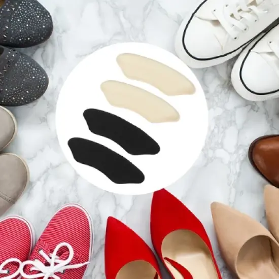 Unique Bargains Silicone Heel Support Cup Pads Orthotic Insole Plantar Care Heel Pads 4Pcs PU Clear Beige Black image {2}