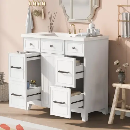 36" Bathroom Vanity Cabinet with Sink, Soft Close Doors and Drawers, White - ModernLuxe image {1}