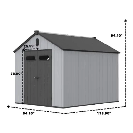 XWT013-1 8*10ft resin plastic storage shed for backyard garden big spire Tool storage image {9}