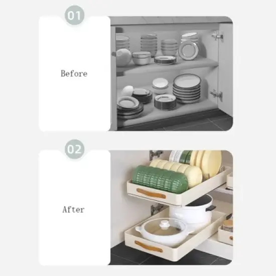 Pull Out Cabinet Organizer for Kitchen Cabinets, Stainless Steel Sliding Drawers, Peel and Stick Slide Out Pantry Shelves Organizers and Storage image {5}