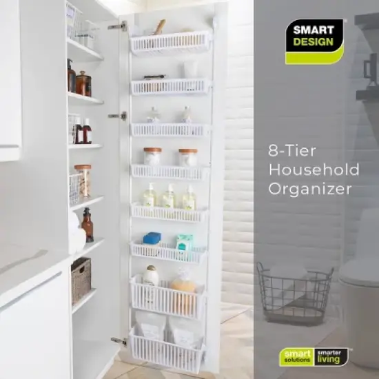 Smart Design 8-Tier Over The Door Hanging Pantry Organizer with 6 full Baskets and 2 Deep Baskets White: Steel Kitchen Storage Rack image {7}