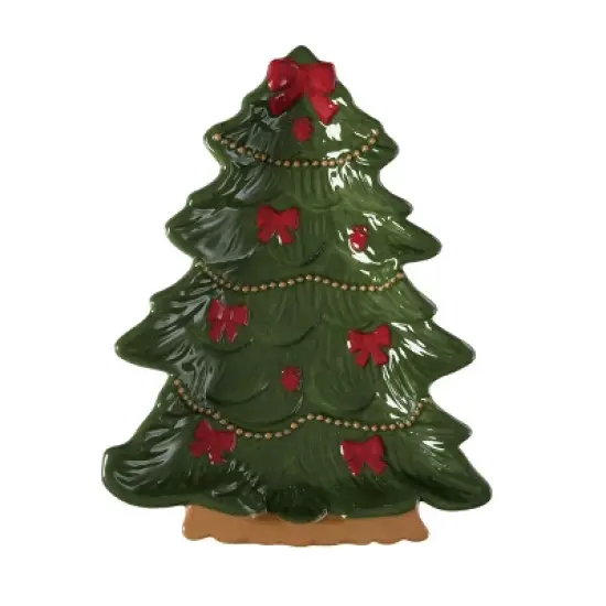 Transpac Dolomite Bow Tree Platter - Festive Ceramic Serving Platter for Christmas Celebrations and Gift Giving image {1}