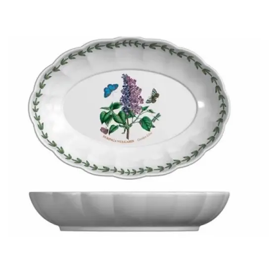 Portmeirion Botanic Garden Fluted Oval Dish (6"x4.5") - Garden Lilac Motif, Porcelain Bakeware - Oven, Microwave, Freezer, Dishwasher Safe image {1}