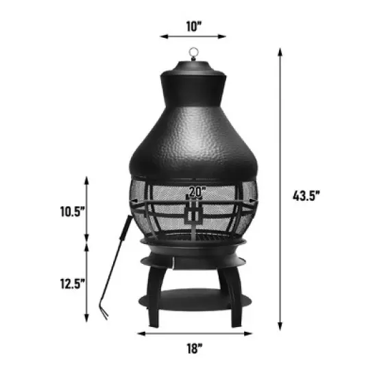WELLFOR 20" Wood Burning Patio Chimney Outdoor Fireplace W-70670 Black image {6}