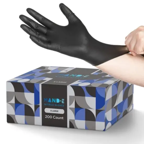 Hand-E Black Nitrile Gloves, Perfect for Cleaning & Cooking - 200 Pack image {8}