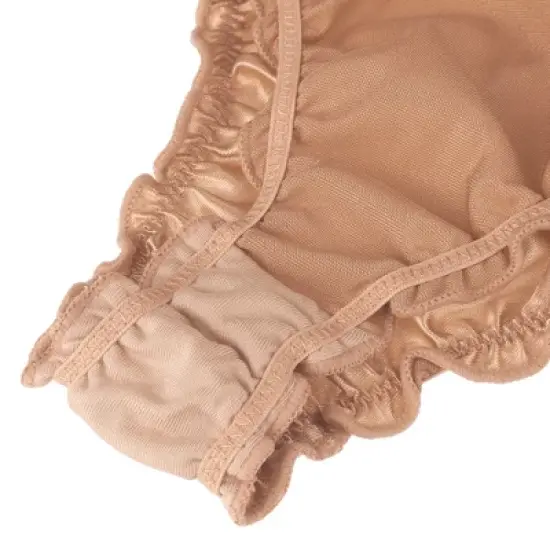 Agnes Orinda Women Plus Mid-Rise Frill Trim Elastic Waist Satin Bikini Champagne Large image {2}