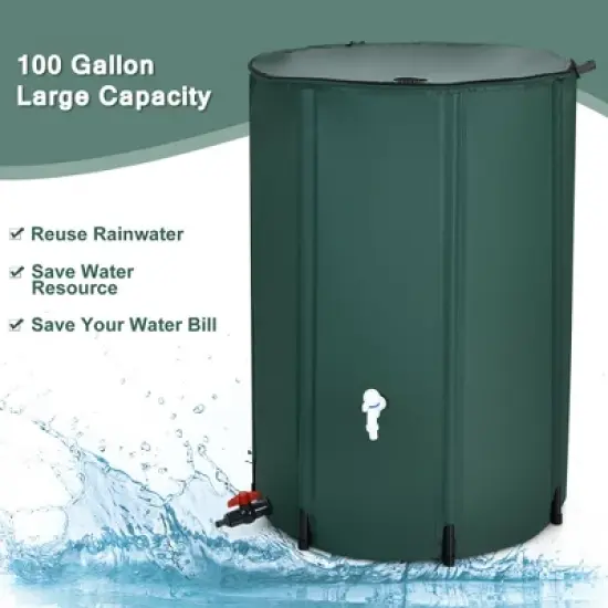 Costway 100 Gallon Portable Rain Barrel Water Collector Collapsible Tank w/Spigot Filter image {4}