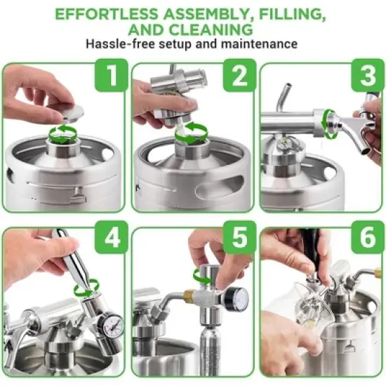 NutriChef 64 oz. Homebrew Mini Keg System with CO2 Dispenser - Stainless Steel image {4}