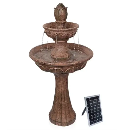 Alpine Corporation 43" Cement Solar Brown Tiered Tulip Tabletop Fountain image {6}