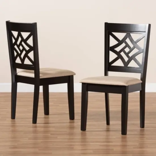2pc Nicolette Fabric and Wood Dining Chairs Set - Baxton Studio image {6}