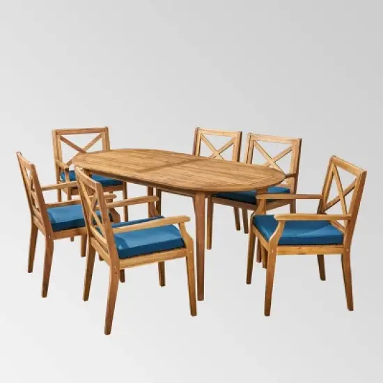 Pines 7pc Acacia Oval Wood Dining Set - Christopher Knight Home image {1}