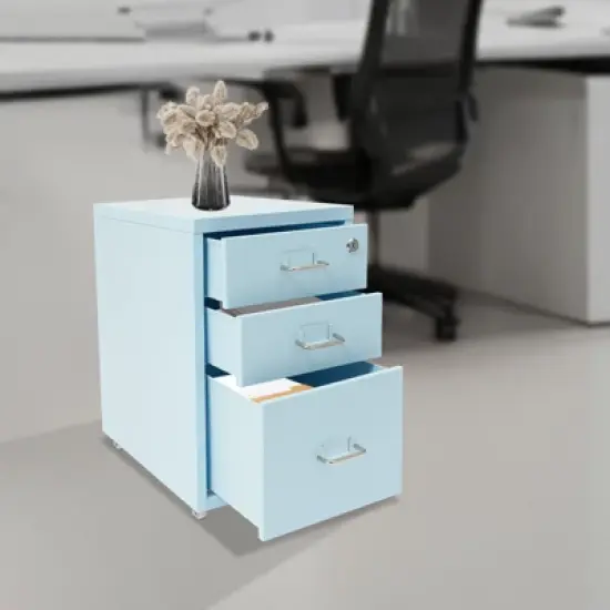 YIYIBYUS 3-Drawer Vertical File Cabinet, Metal Mobile File Cabinet with Lock and Wheels image {2}