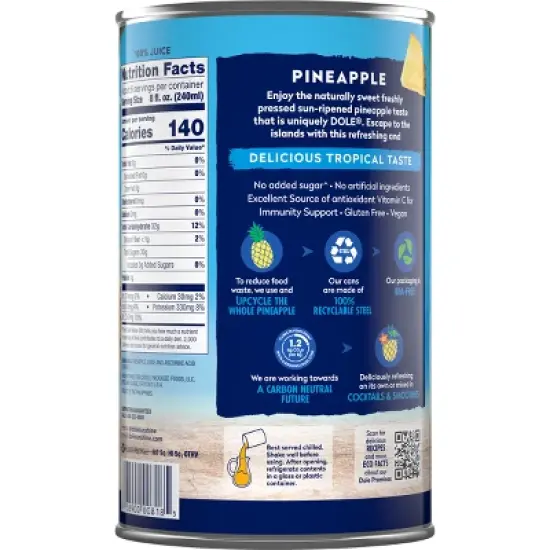 Dole 100% Pineapple Juice - 46 fl oz Can image {4}