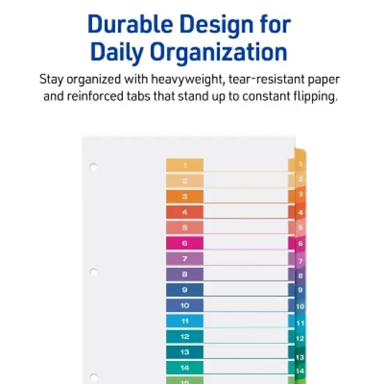 Avery Dividers for 3 Ring Binders, 15 Tabs per Set, Customizable Table of Contents, Multicolor Tabs (3 Sets of 11074) image {4}
