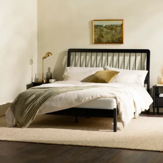 Saracina Home Queen MidCentury Modern Solid Wood Bed with Framed Spindle Headboard image {1}