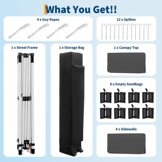 10x30 Pop Up Canopy with 8 Sidewalls - Heavy Duty Outdoor Canopy Tent with Portable Roller Bag image {6}