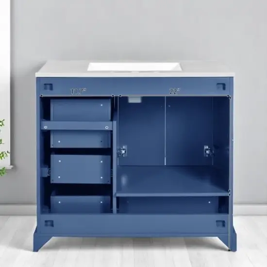 Mshliw 36" Traditional Bathroom Vanity with Ceramic Sink, Solid Wood Frame, Freestanding Cabinet with 2 Soft Close Doors and 4 Storage Drawers image {14}