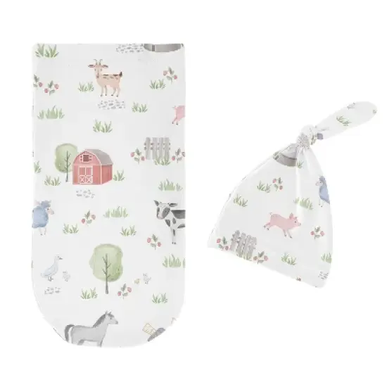 Sweet Jojo Designs Boy or Girl Gender Neutral Unisex Baby Cocoon and Beanie Hat Swaddle Wrap Farm Animals image {1}