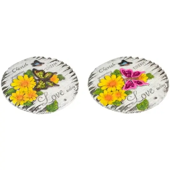 Northlight Set of 2 "Love Today" Outdoor Floral Garden Stones 10" image {2}