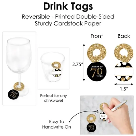 Big Dot of Happiness Adult 70th Birthday - Gold - Birthday Party Paper Charger and Table Decorations - Chargerific Kit - Place Setting for 8 image {4}