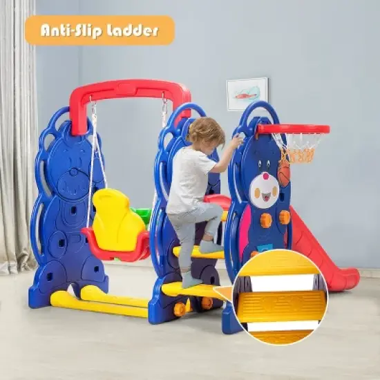 3 in 1 Toddler Climber and Swing Set Kid Climber Slide Playset w/Basketball Hoop image {7}
