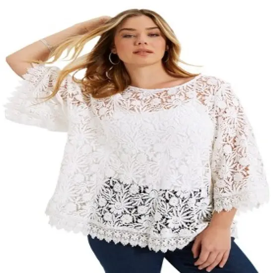 June + Vie by Roaman's Women&rsquo;s Plus Size Boatneck Lace Top image {3}