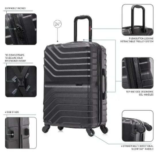 InUSA Aurum Lightweight Hardside Medium Checked Spinner Suitcase - Black image {2}