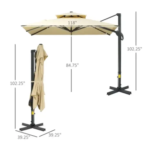 Akoasm 102.25 in. H Square 360-Degree Rotation Hanging Cantilever Patio Umbrella with Aluminum Cross Base-Beige image {4}