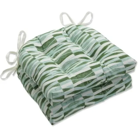 Set of 2 Outdoor/Indoor Deluxe Tufted Chair Pads Nevis Waves - Pillow Perfec image {5}