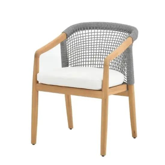 Linear Planked Wood 6 Piece Outdoor Dining Set Textured Weave Back Armchairs & Rectangular Table Ensemble image {7}