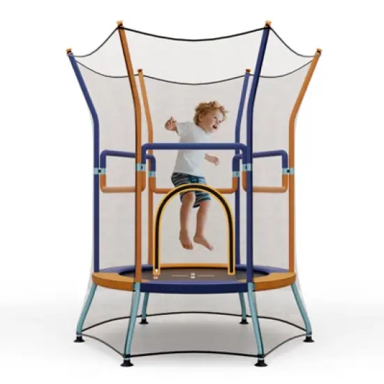 Infans Kids Mini Trampoline w/59" Higher Enclosure Net Seamless Jumping Mat Zipper Door image {10}