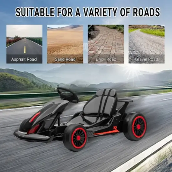 24V Kids Go Kart, Powerful Drift Kart with Dual 150W Motors, High Speed Electric Outdoor Ride On Toy, Battery Powered Ride On Racing Car with Music image {7}