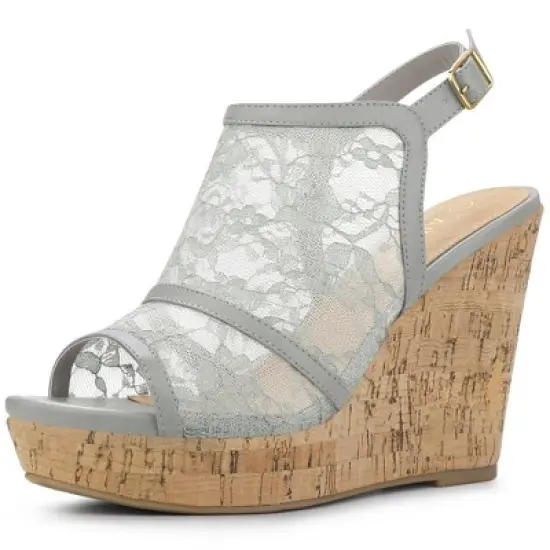 Allegra K Women's Open Toe Platform Heel Lace Wedges Sandals image {9}