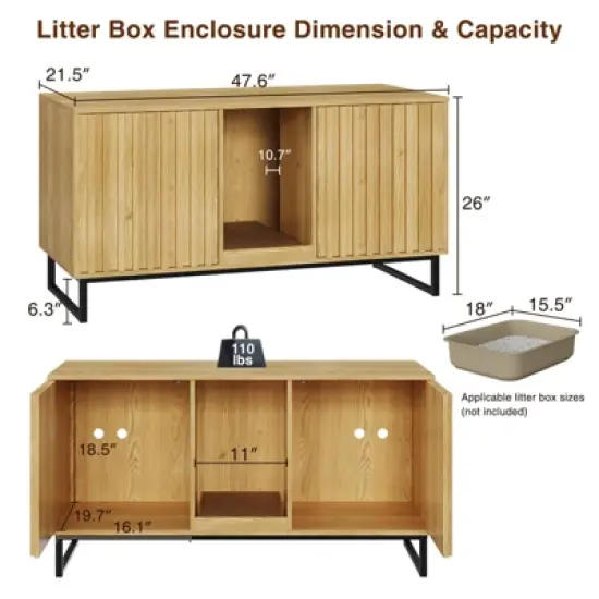 Double Room Large Cat Cabinet, Litter Box Furniture Hidden with Scratch Pad, Natural image {1}