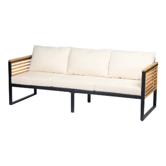 Christopher Knight Home Faye Patio Acacia and Metal Upholstered Seating Set with Slat Design image {4}