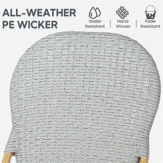 SKRAN Bistro Set, Outdoor Hand-Woven Rattan Wicker Bistro Chairs with Table for Patio Porch Garden, Aluminum Frame & Bamboo Print Finish, Light Gray image {3}