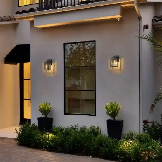 C Cattleya 10 in. Powder-coated Black Outdoor Wall Lantern Sconce with Clear Water Glass image {3}