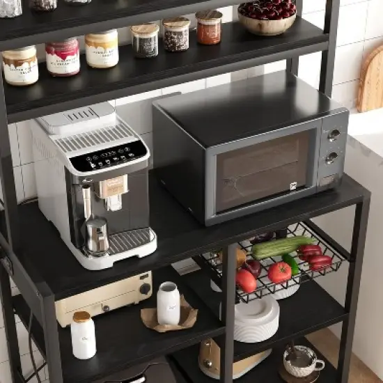 Industrial Kitchen Bakers Rack with Power Outlet,6-Tier Space-Saving Microwave Stand image {6}