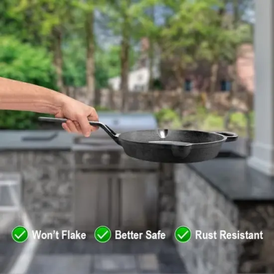 Amber Sports Cast Iron Handle Tawa with Long Handle, Shallow Frying Pan for Roti, Dosa, Pancakes, Induction & Outdoor Cooking &ndash; 10 Inch image {5}