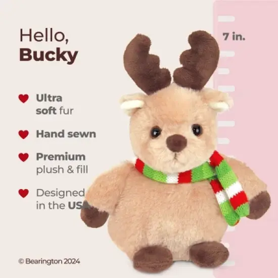 Bearington Bucky Reindeer Christmas Stuffed Animal, Christmas Plushies, 7 Inch Plush Reindeer, Ideal Stuffed Christmas Animals Gift image {5}