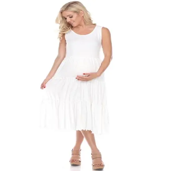 Maternity Scoop Neck Tiered Midi Dress - White Mark image {8}