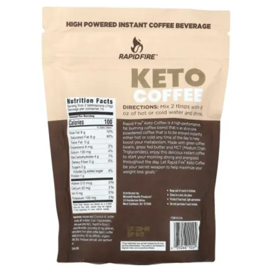 Rapidfire Ketogenic High Performance Instant Coffee Mix, Supports Energy and Metabolism, 15 Servings, brown, 7.93 ounce (pack of 1) image {1}