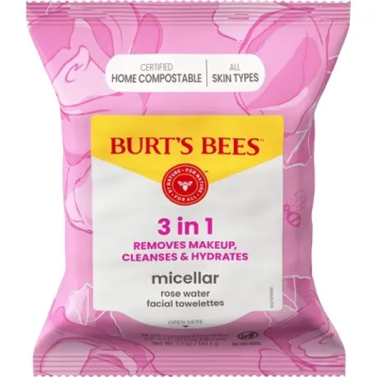 Burt's Bees Facial Cleansing Towelettes Micellar Makeup Remover Wipes - Rose - 30ct image {9}