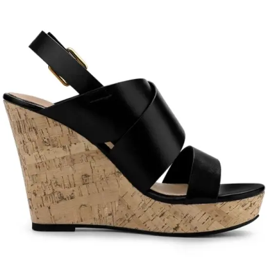 Allegra K Women's Wood Wedges Platform Wedge Sandals image {6}