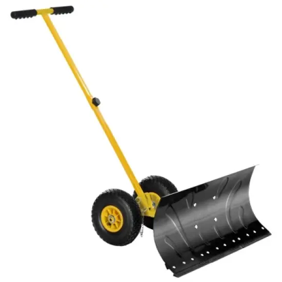 HOMCOM Heavy-Duty Snow Shovel Rolling Pusher with 29'' Blade, 10'' Wheels and Angle-Adjustable Handle image {9}