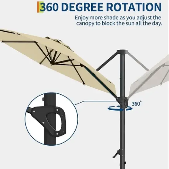 10FT Cantilever Umbrella Outdoor Patio Umbrella with Base and 360-Degree Rotation, Windproof image {3}