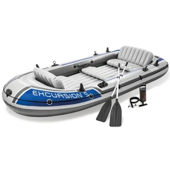 Intex Excursion Inflatable Water Fishing River Boat Raft Set with Oars image {7}